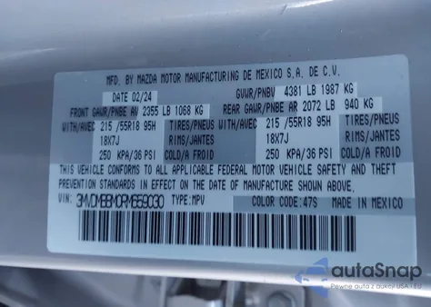 2024 Mazda Cx-30 2.5 S Select Sport из США, поврежденный, VIN 3MVDMBBM0RM659030